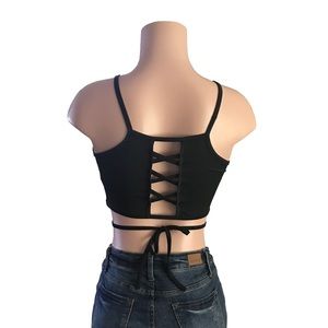 NWOT Summer Crop Top, Sexy Lace-Up Design, Black